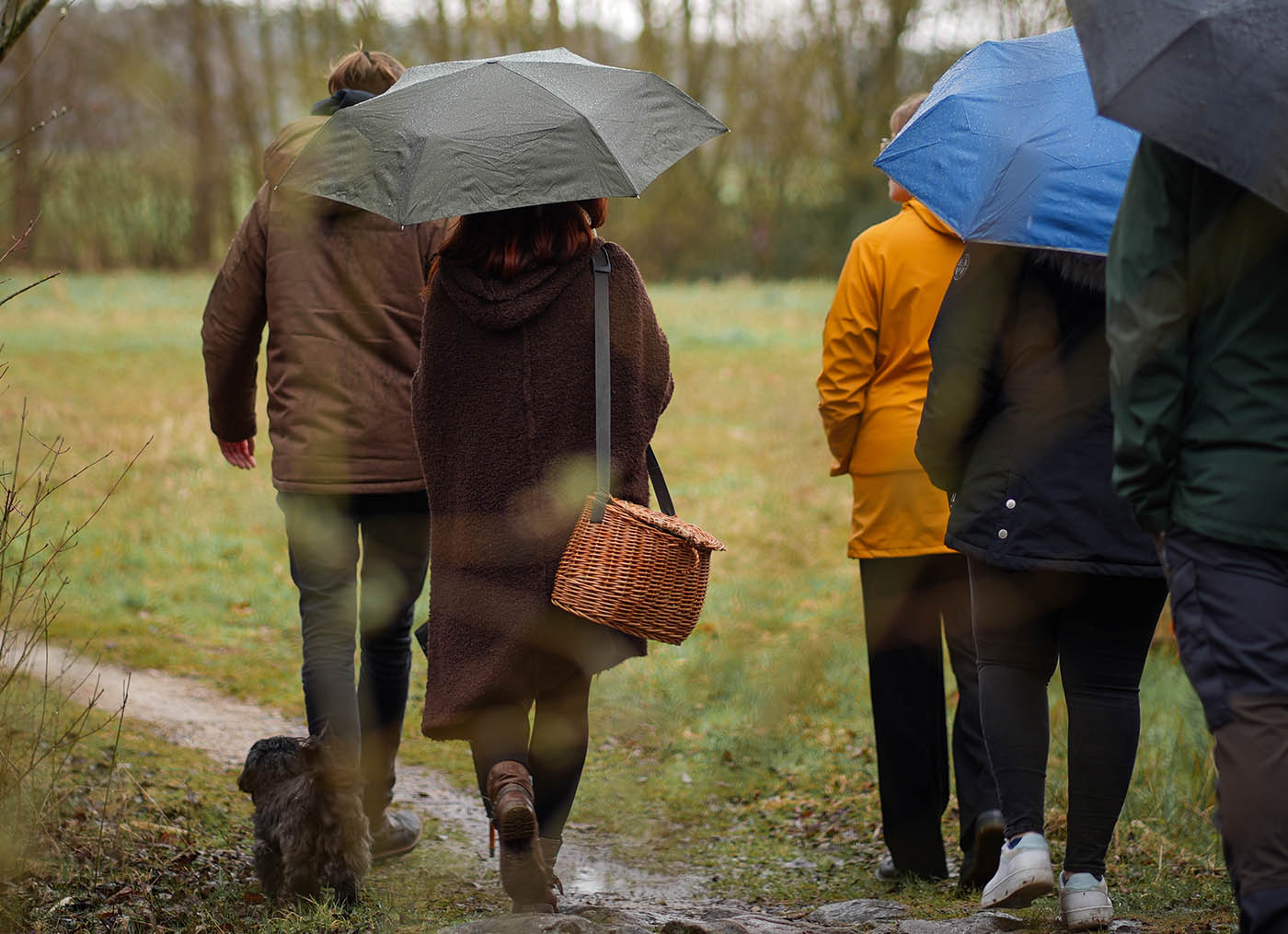 Kleine Gruppe bei Regen in der Natur